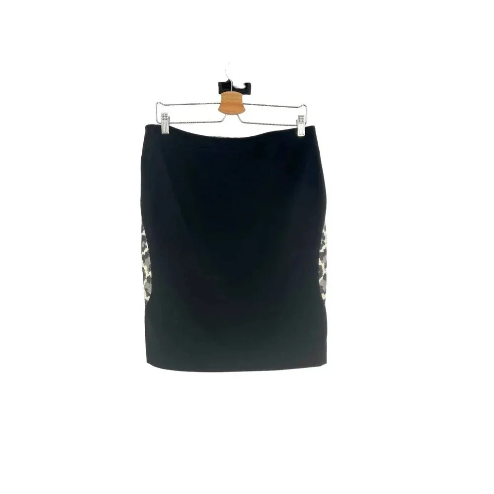 Diane Von Furstenberg Emma Leopard Print Pencil Skirt‎ Black Size 12